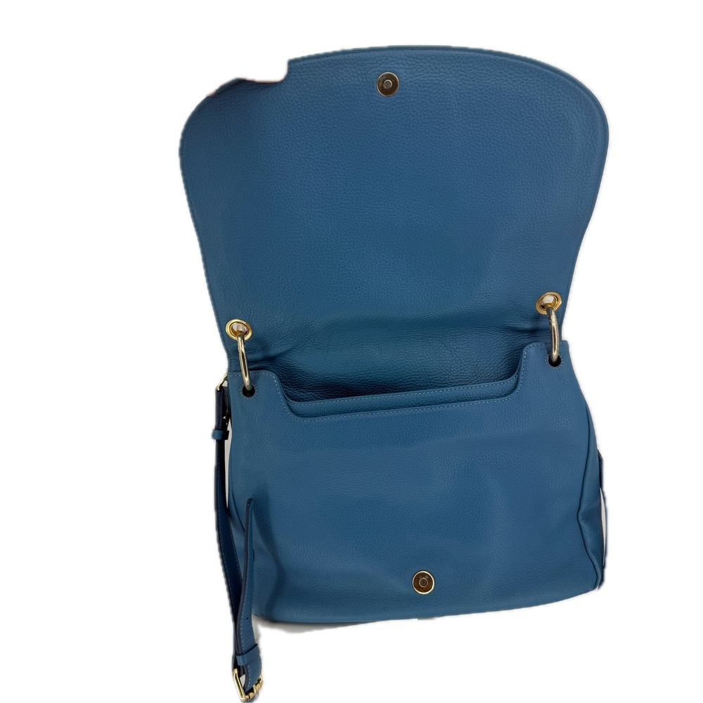 MCM Blue Pebbled Leather Studded Flap Crossbody Messenger Hobo Bag Gold Hardware - Picture 9 of 16